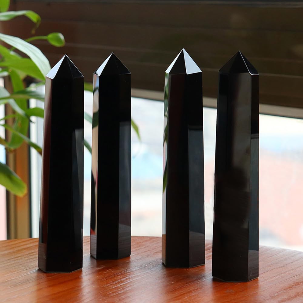 4Pcs 5.9 Inch Natural Crystal Obelisk Tower Set, Polished Hexagonal Point Wand, Obsidian Labradorite Amethyst Tiger's Eye Stone, Reiki Healing Crystal Obelisk Statue, Home Desktop Decor Spiritual Gift - Image 8