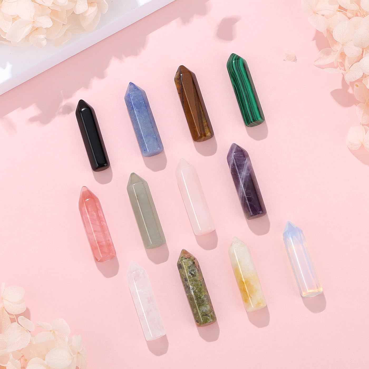 DUQGUHO Tower Crystals and Healing Stones 1 inch Crystal Tower Ornaments Set Energy Balancing Gemstones Meditation Polished Stone Christmas Ornaments Crystal Gifts for Women 12PCS - Image 2