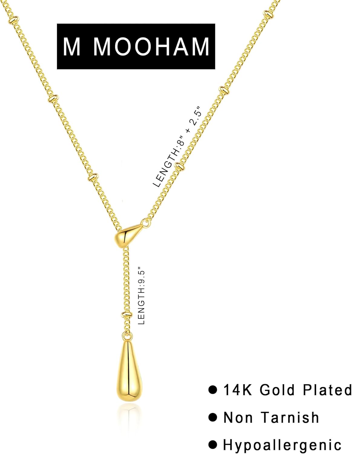 M MOOHAM Gold Necklace for Women Non Tarnish - Dainty 14K Gold Plated Beaded Chain Small Pendant Necklaces Simple Pearl Circle Beads Teardrop Pendant Necklace for Women Trendy Jewelry Gifts - Image 6