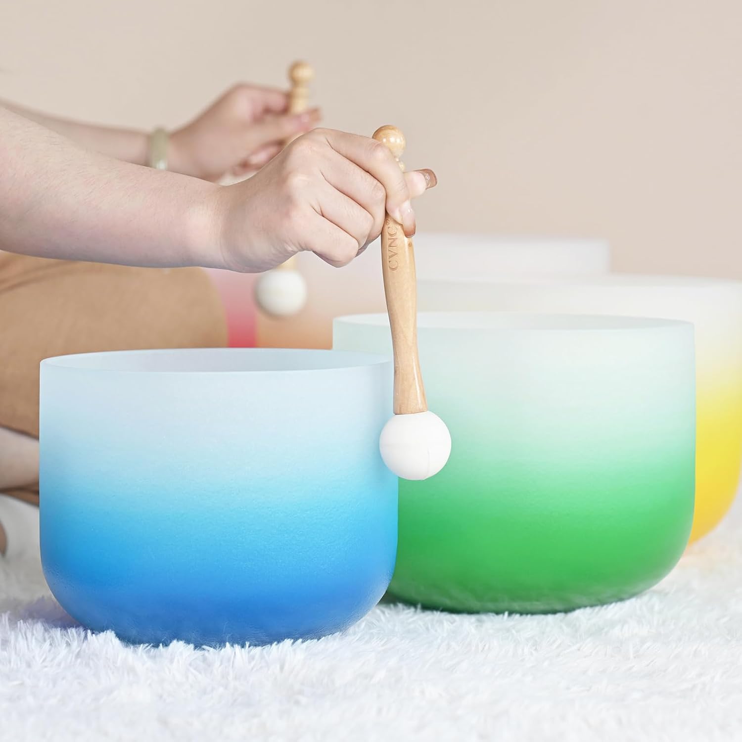 CVNC 432HZ 6-12 Inch Set of 7 Crystal Singing Bowls Aria Gradient | Frosted Quartz Singing Bowls with 2 PCS Carry Case Bag for Sound Healing Yoga and Meditation - Image 4