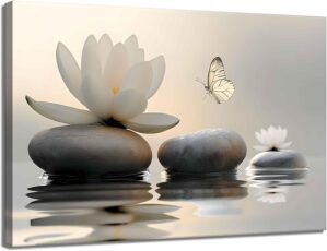 Zen White Lotus Canvas Wall Art Whi...