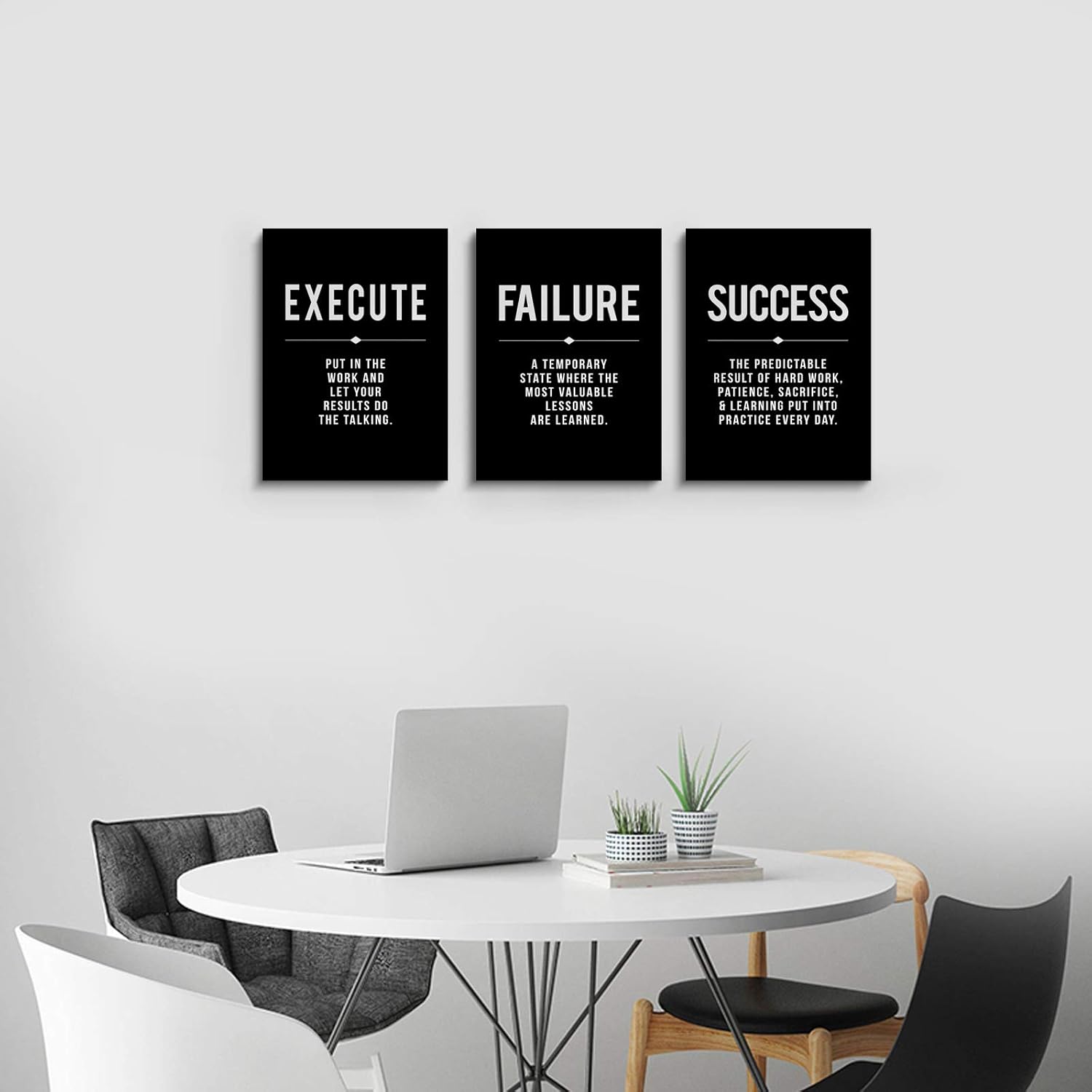 Framed Canvas Wall Art Success Quote For Office, Black Large Positive Motivational Poster, Set of 3, Execute Failure Definition, Inspirational Print (A-3pcs,12x16inchx3pcs) - Image 2