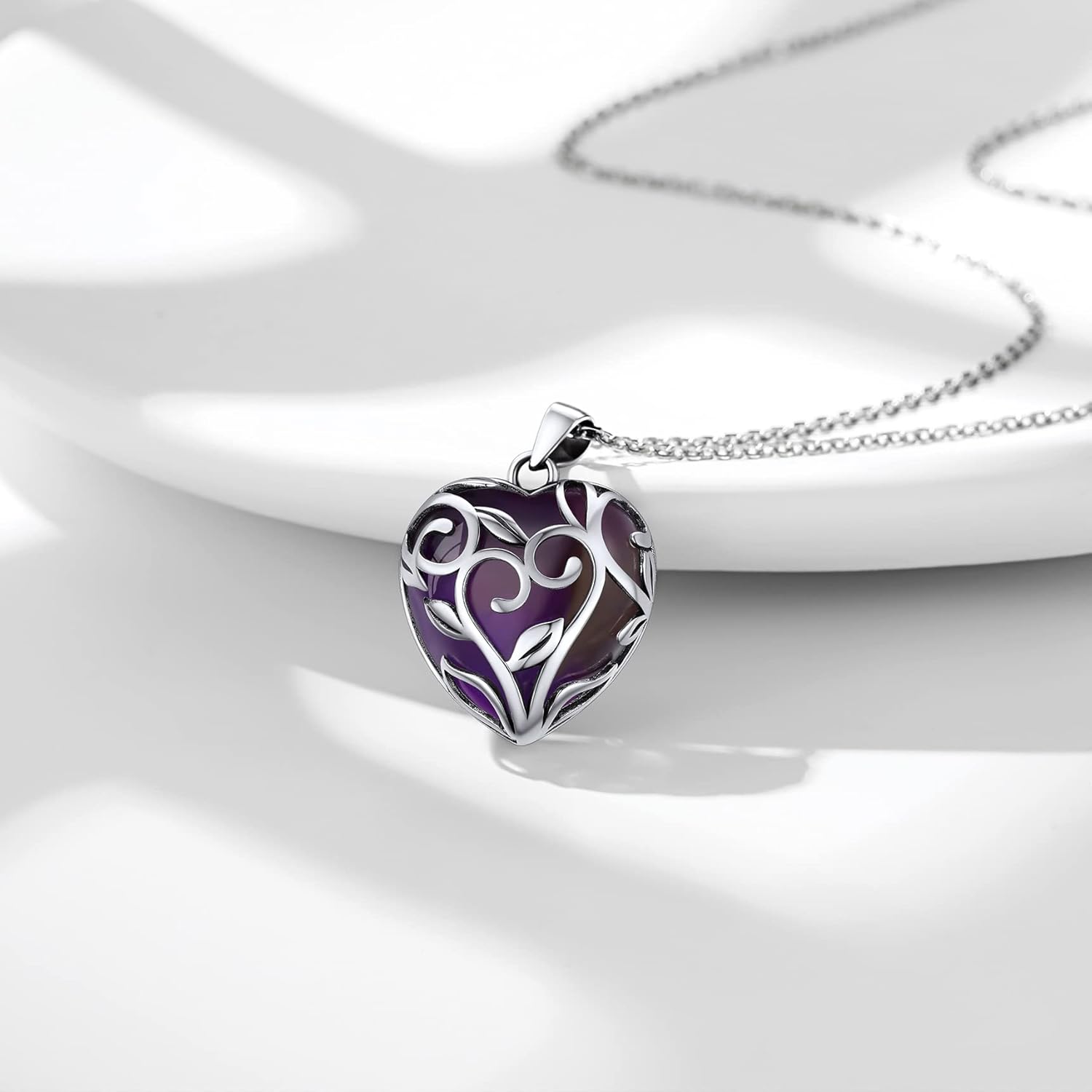 Bestyle Tree of Life Wrapped Healing Crystal Necklaces 12 Month Birthstone Pendant for Women, Crescent/Heart Gemstone Jewelry, Vintage Birthday Gifts/Energy Gift - Image 4