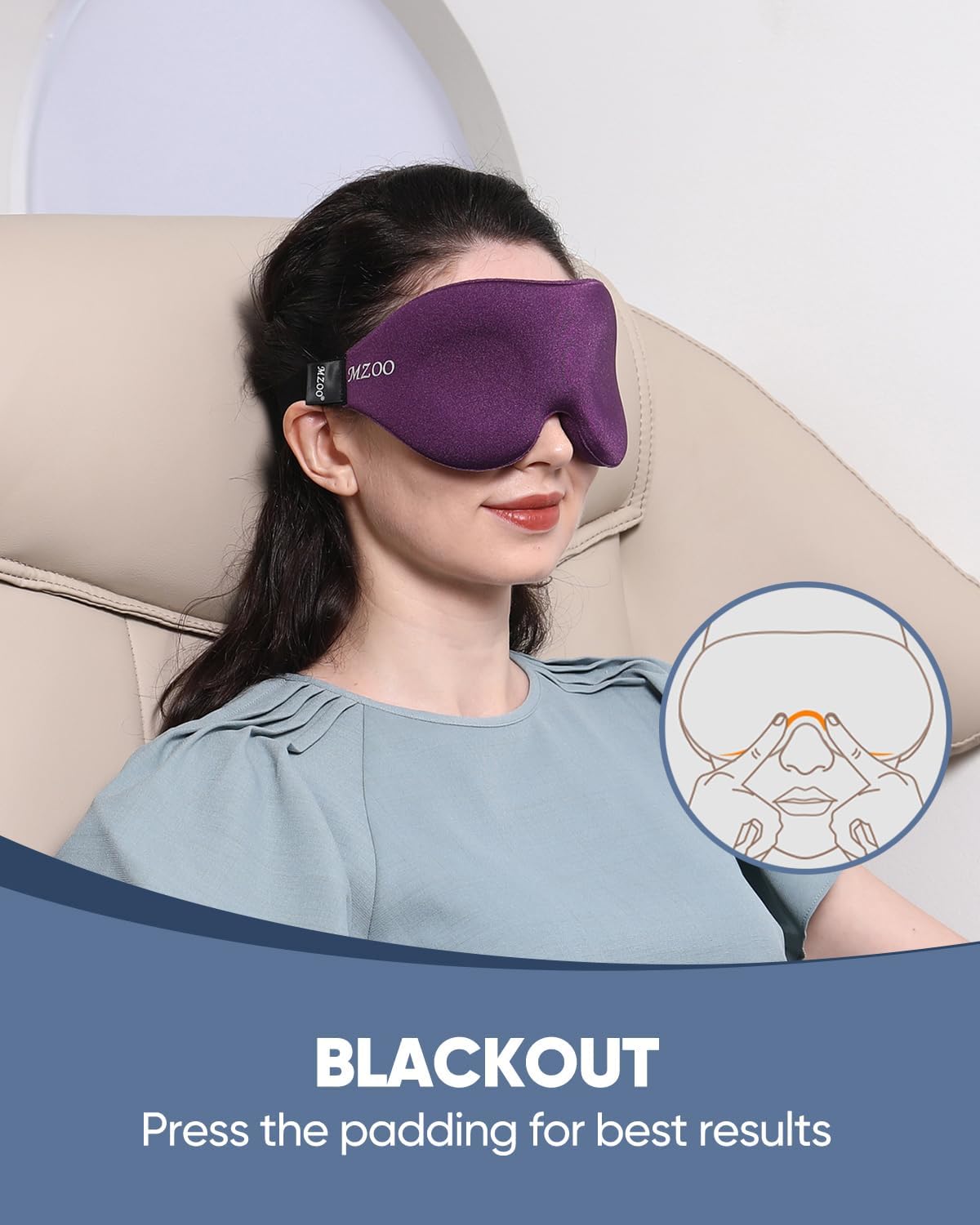 MZOO Luxury Sleep Eye Mask for Side Sleeper Men Women, Zero Eye Pressure 3D Sleeping Mask, Light Blocking Patented Design Night Blindfold, Soft Eye Shade Cover for Travel, Purple - Image 4