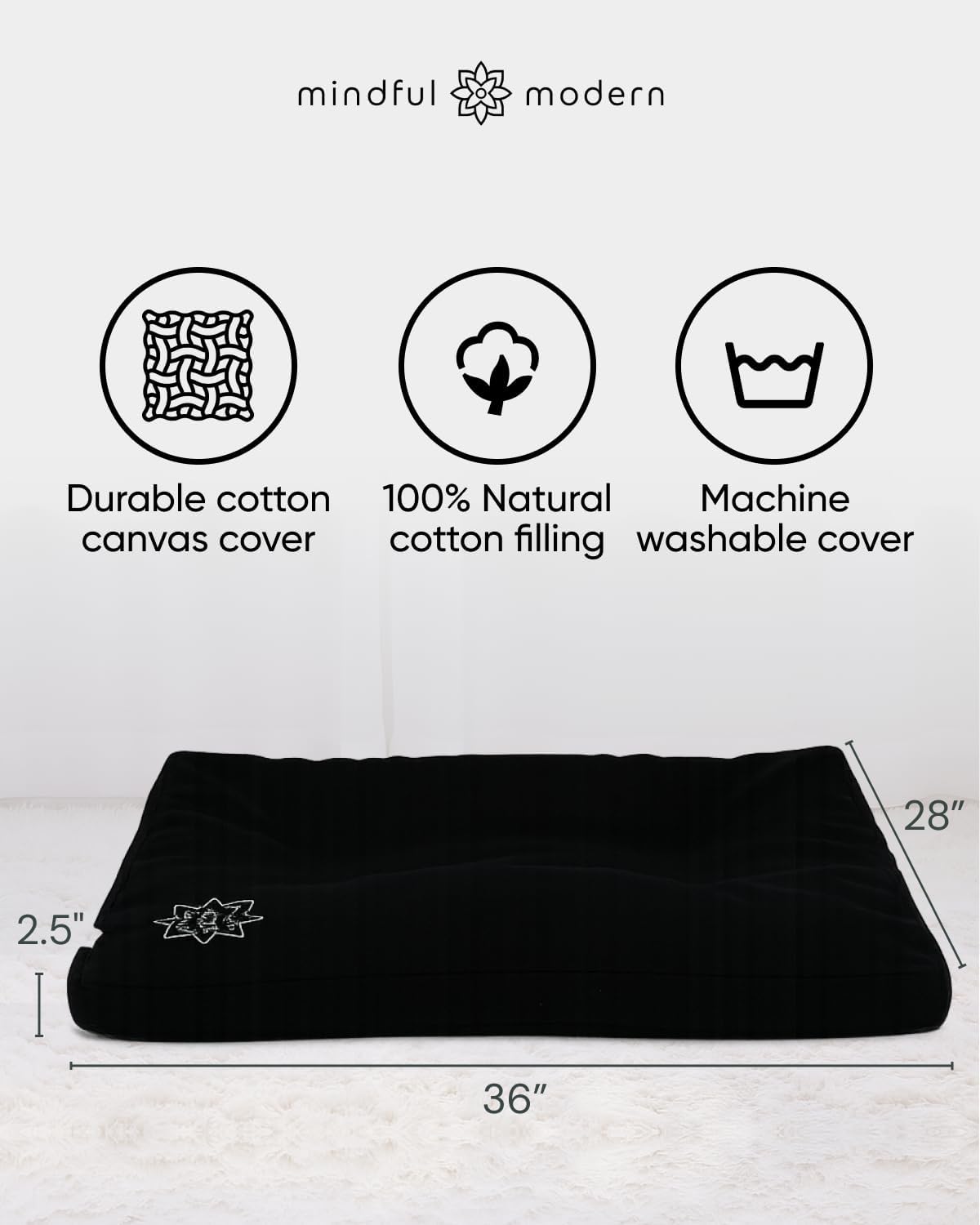 Mindful & Modern Zabuton Meditation Mat - Cotton Filled Yoga and Meditation Pad - Zabuton Meditation Cushion for Kneeling and Sitting Support - Large Rectangular Sitting Floor Pillow for Bench or Zafu - Image 3