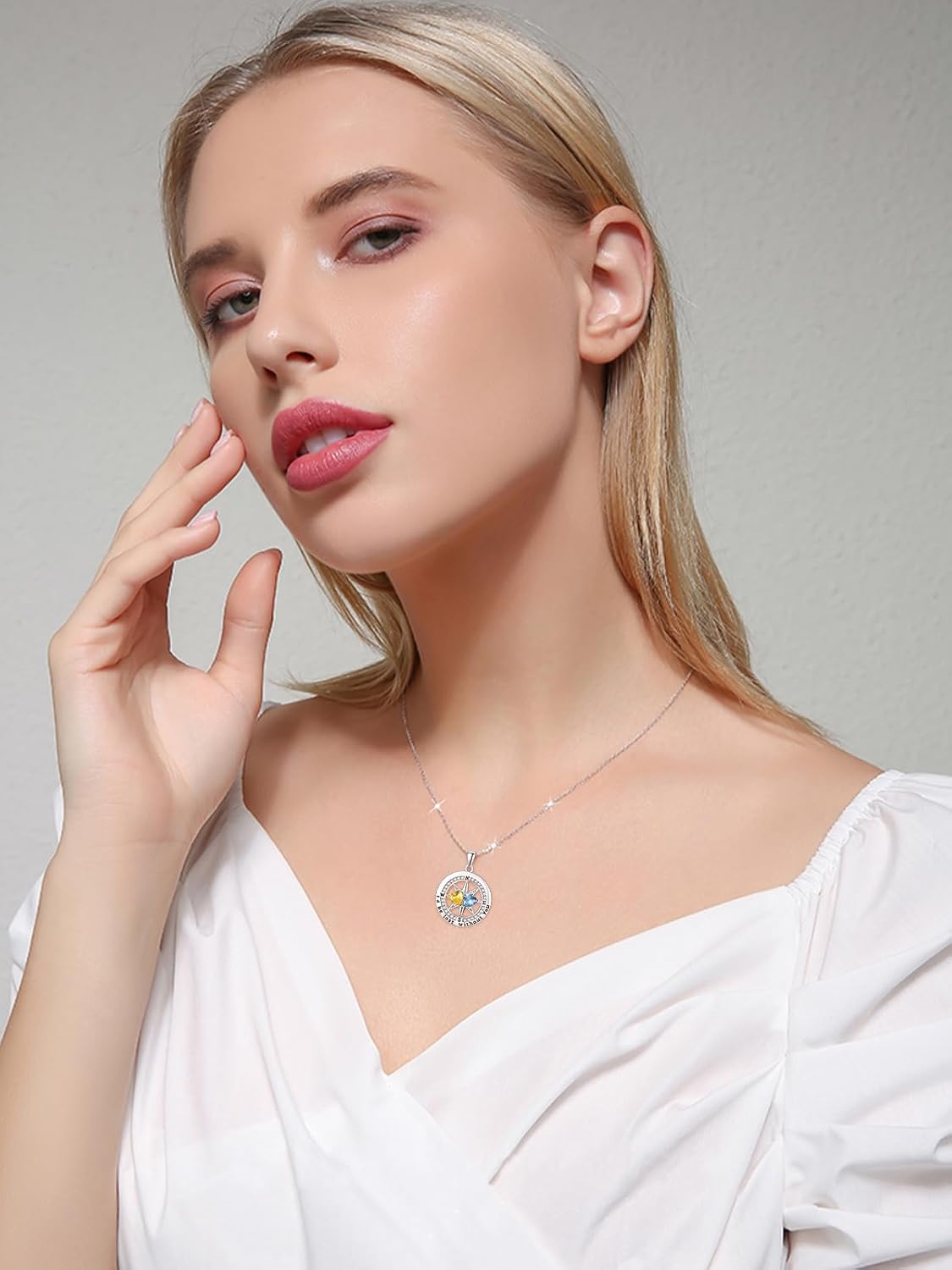 Compass Birthstones Necklace for Women, Exquisite S925 Necklace Anniversary Birthday Gifts for Wife Her Double Birthstone Pendant Jewelry ‘I'd be Lost Without You’ - Image 4