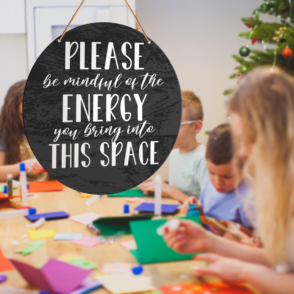 Positive Energy Door Sign, Zen Hanging Sign Decor Positive Energy Wall Decorations Witchy Sign for Door, Spiritual Room, Home, Meditation Yoga Room, Housewarming Gift for New House Home, Be Mindful Quote - Image 5