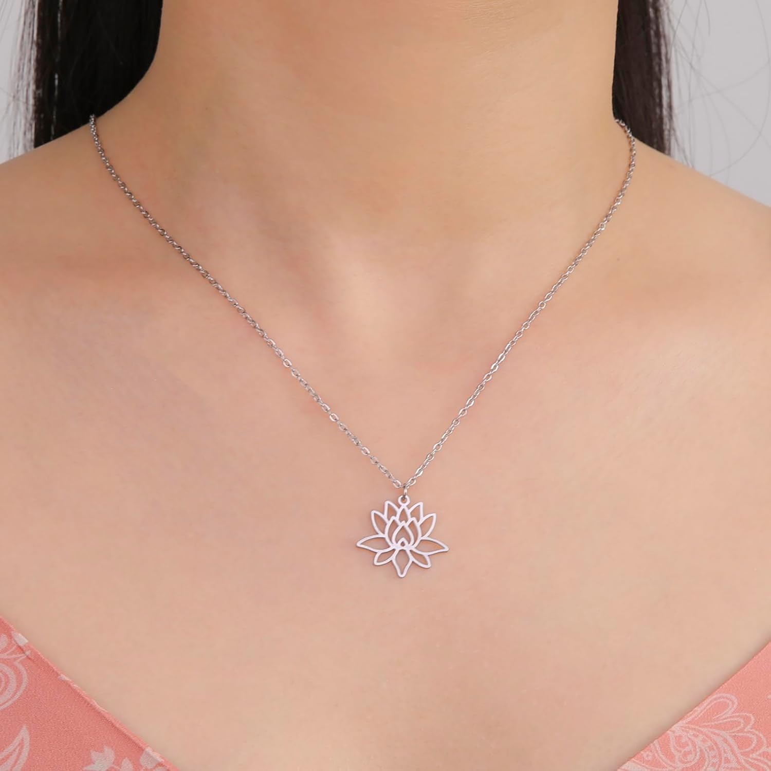 UNIFT Lotus Necklace for Women Stainless Steel Dainty Yoga Symbol Chakra Lotus Flower Pendant Necklace Spiritual Jewelry Inspirational Gifts - Image 2