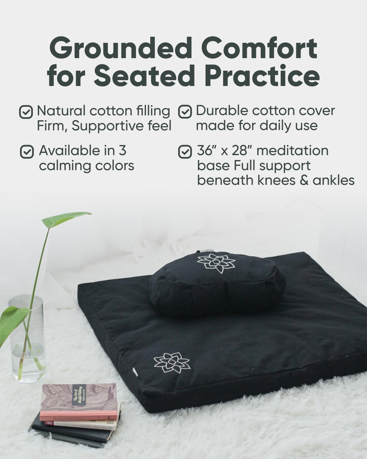 Mindful & Modern Zabuton Meditation Mat - Cotton Filled Yoga and Meditation Pad - Zabuton Meditation Cushion for Kneeling and Sitting Support - Large Rectangular Sitting Floor Pillow for Bench or Zafu - Image 4