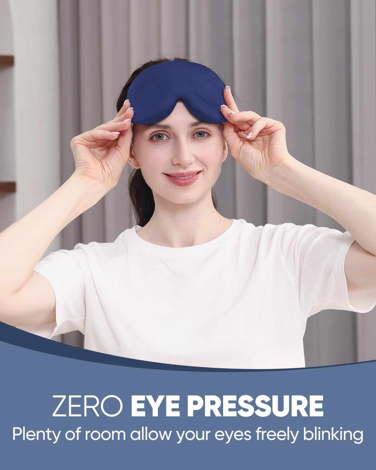 MZOO Luxury Sleep Eye Mask for Side Sleeper Men Women, Zero Eye Pressure 3D Sleeping Mask, Light Blocking Patented Design Night Blindfold, Soft Eye Shade Cover for Travel, Blue - Image 2