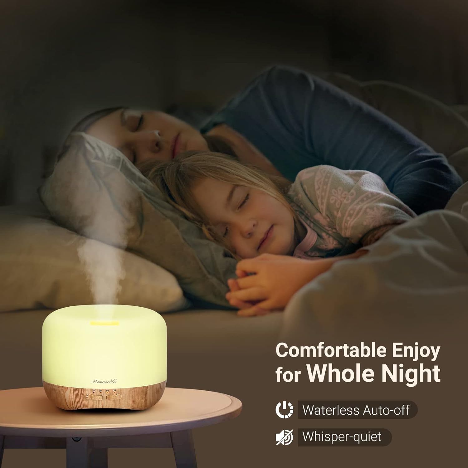 Homeweeks 300ml Essential Oil Diffuser, Quiet Aromatherapy Mist Diffusers for Essential Oils, Wood Grain, Ultrasonic, Remote Control, Timer, 7 Colors Light for Bedroom (300ml) - Image 7
