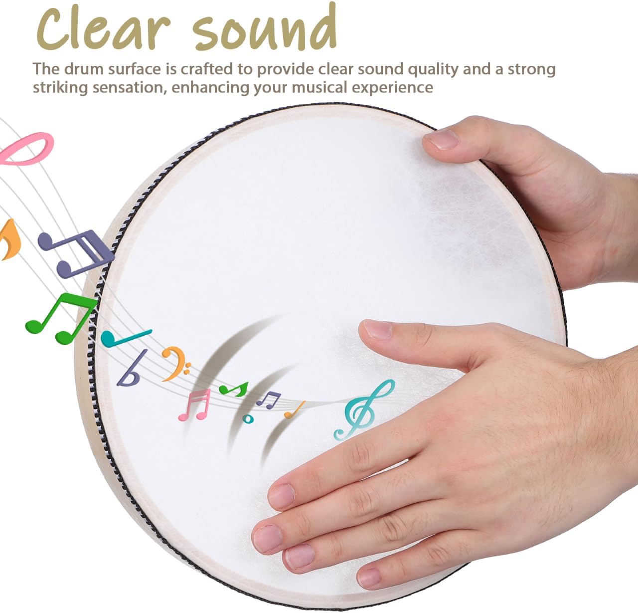 Abaodam Wooden Frame Drum 10 Inch Hand Held Drum with Stick Music Percussion Instrument for Singing Dancing Beginner Practice Party Favors - Image 4