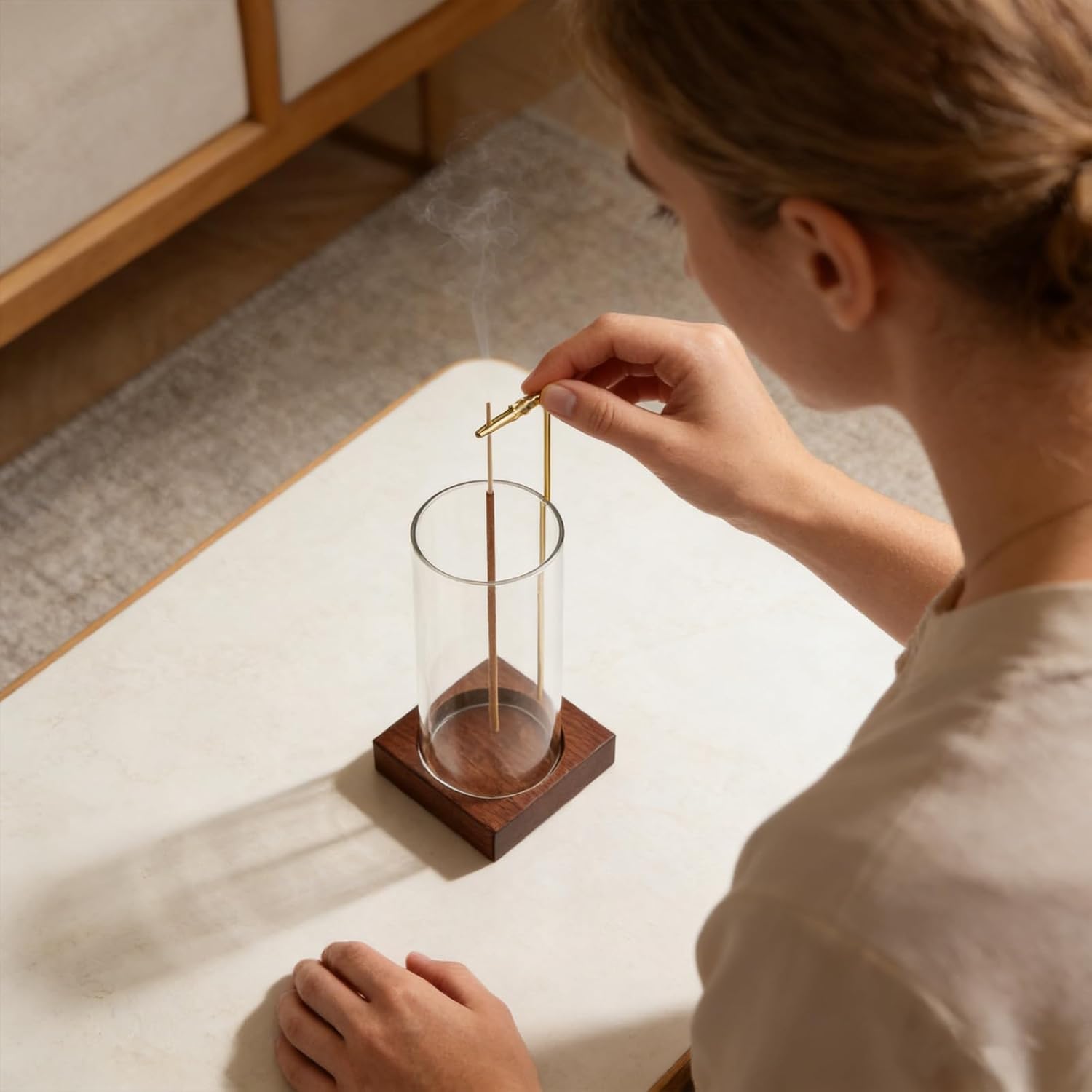 Incense Holder,Wooden Incense Holder for Sticks with 20 Incense Sticks, Anti-ash Incense Burner with Glass Ash Catcher, Wood Incense Holder 20 Stick (2 Pack Wooden Round) - Image 8
