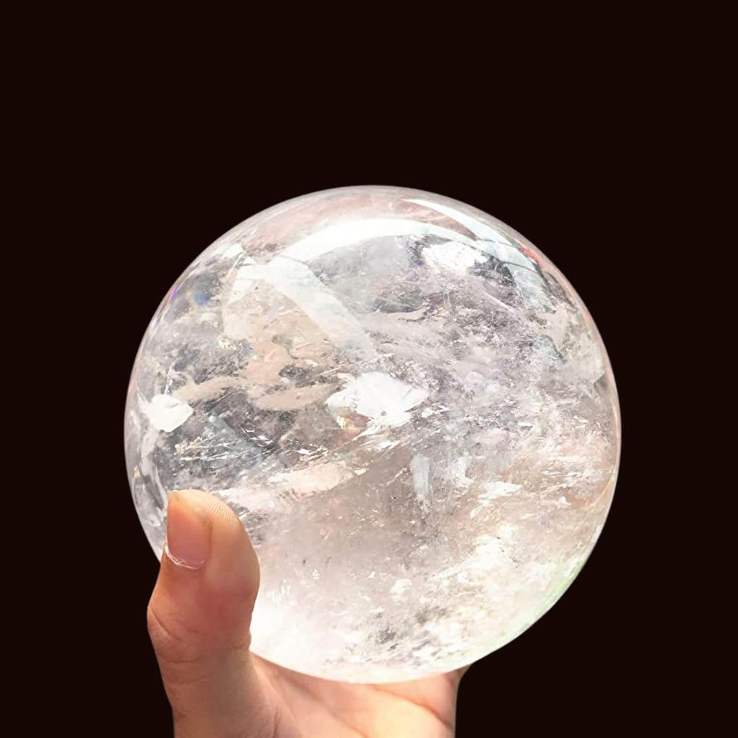 Natural Clear Quartz Crystal Ball,White Crystal Sphere Healing Crystal Ball with Stand Home Decor Prosperous Love Invite Wealth + Pedestal (900g) - Image 3