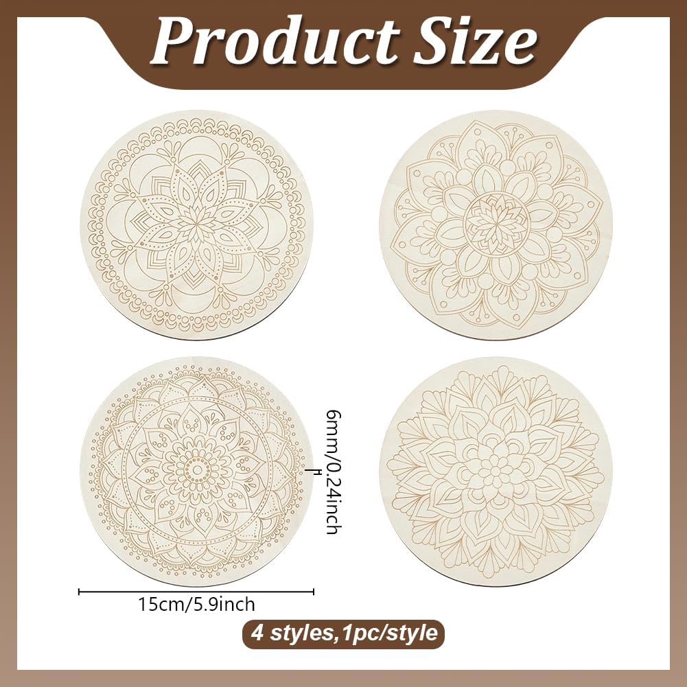 ORIGACH 4 PCS Wooden Crystal Grid Board, Round Mandala Energy Grids Board, Metatron's Cube Crystal Plate for Witchcraft Wiccan Altar Ritual Sacred Space Decor, 5.9Inch Diameter - Image 2