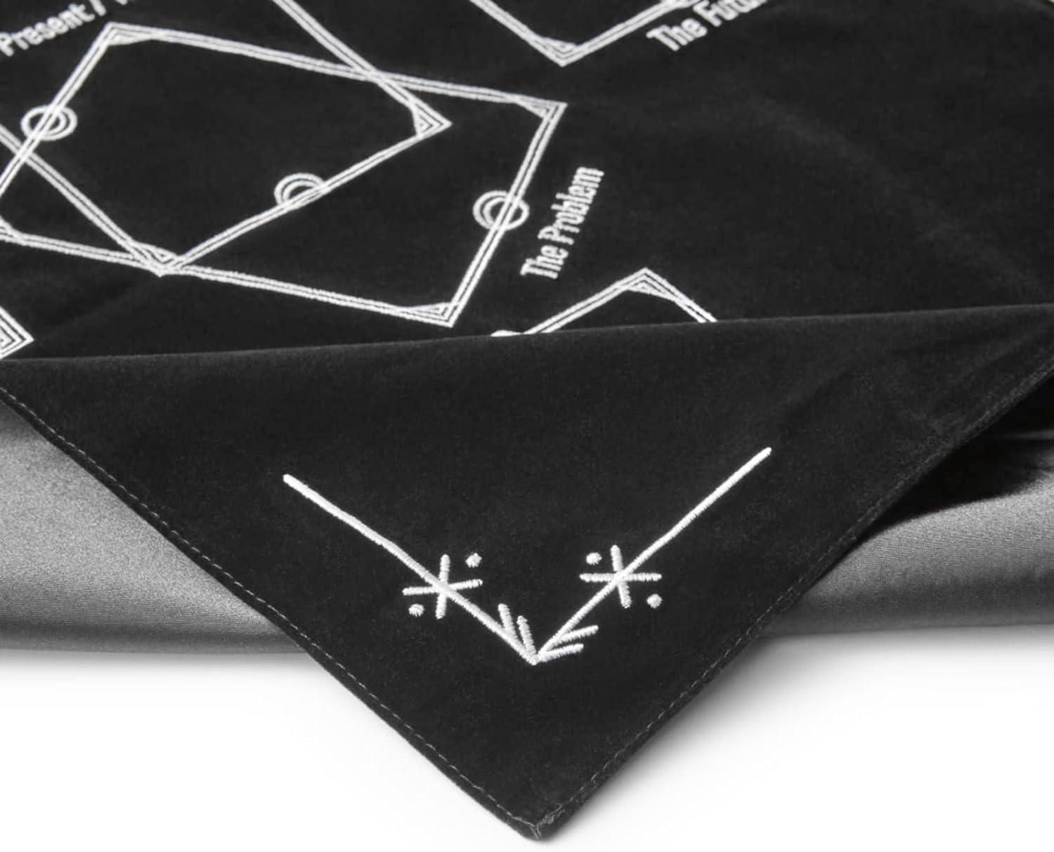 Tarot Cloth for Reading - Embroidered Velvet Altar Cloth with Celtic Cross Spread Guide, 10 Numbered Card Positions, 27x27 Inch Divination Table Cloth, Witchy Tarot Mat for Beginners & Readers (Black) - Image 6