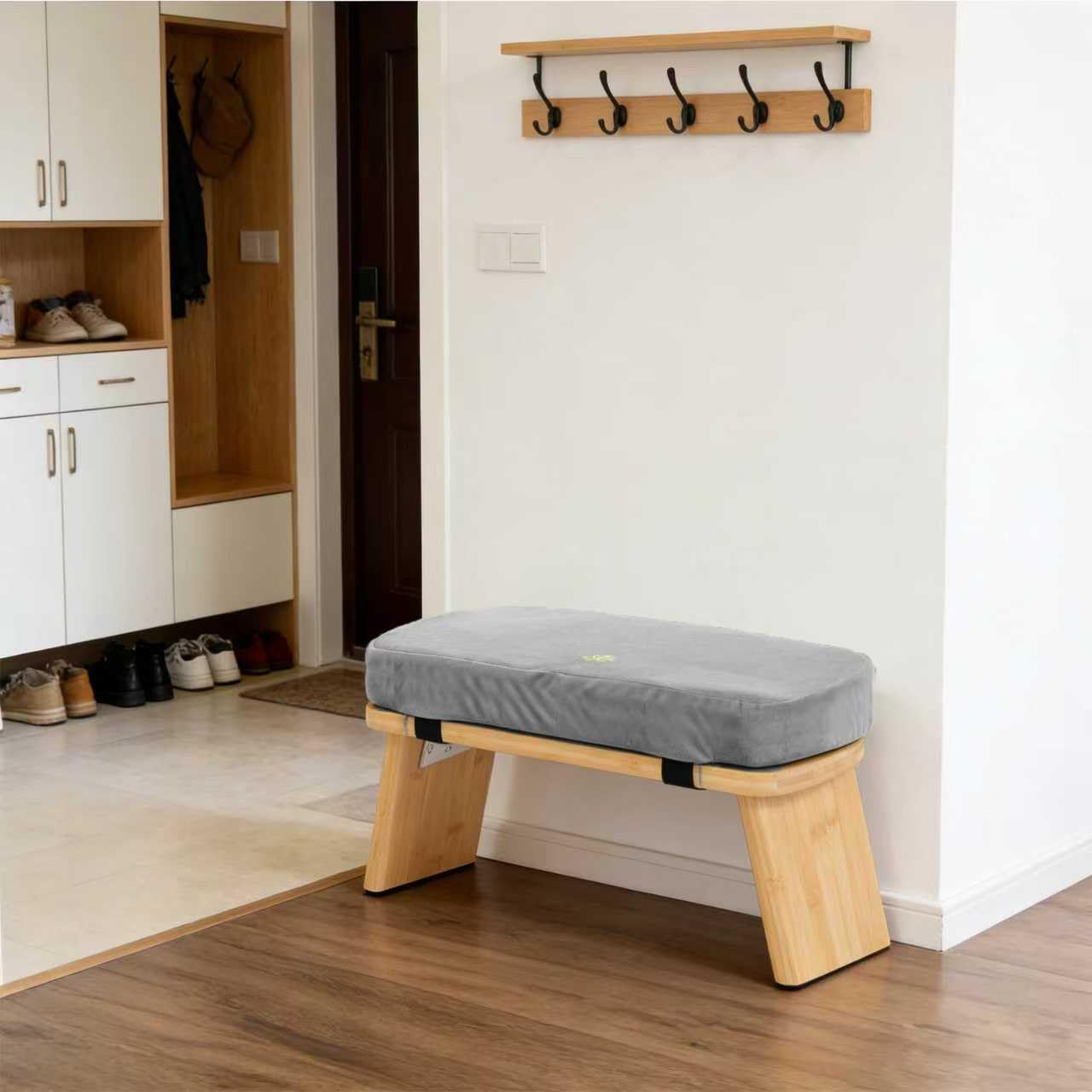Meditation Bench, Bamboo Meditation Stool, Folding Kneeling Meditation Bench, Seiza Prayer Bench, Prayer Bench with Meditation Cushion, Kneeling Stool(Grey) - Image 2