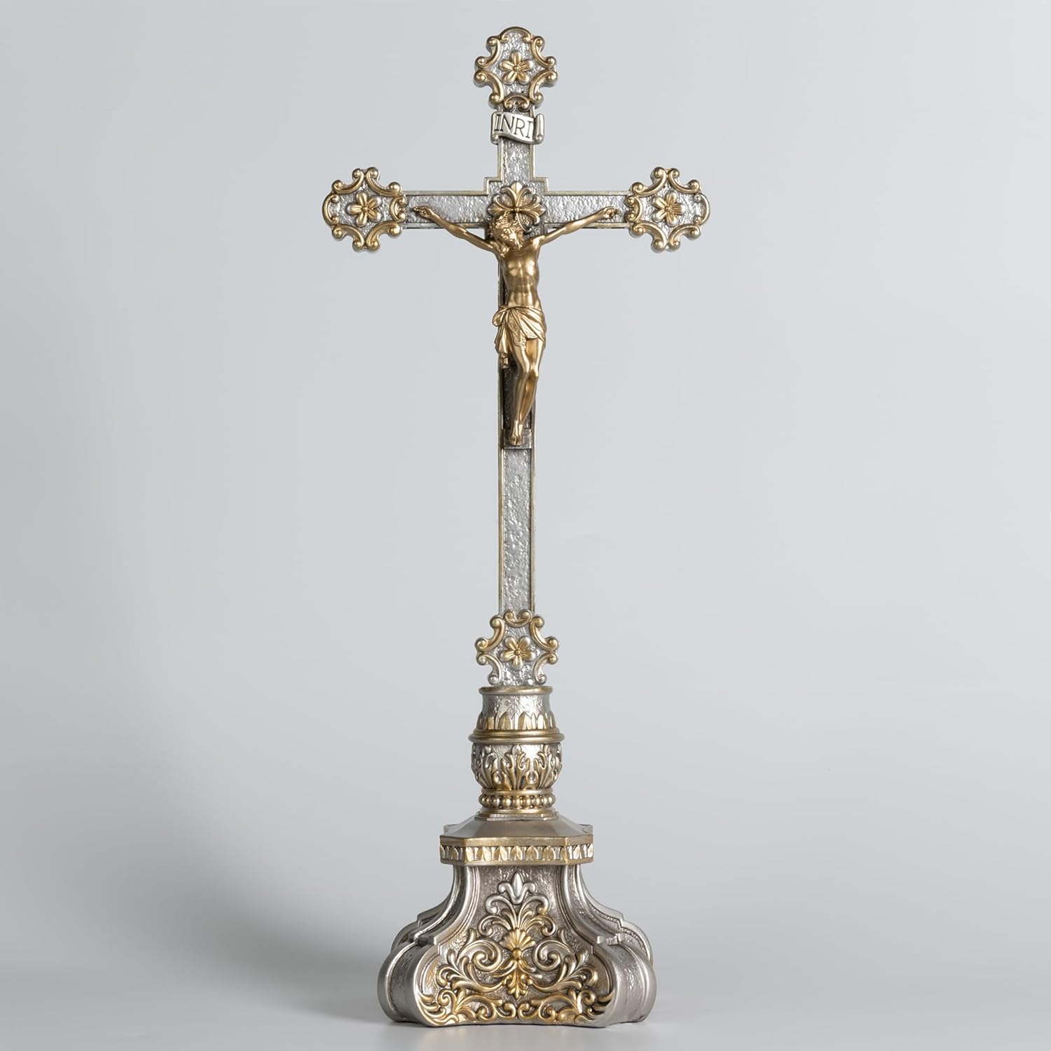 Grace4Joy Crucifix Stand, 18 Inches Standing Crucifix Catholic Table Altar Decor, Hand Painted Jesus Cross with Ornate Base Antique Home Deocr - Image 4