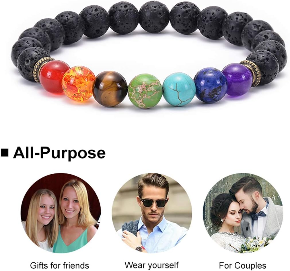GelConnie Lava Rock Chakra Bracelet 7 Chakra 8mm Natural Stone Healing Bracelet Stress Relief Yoga Beads Anxiety Bracelet Aromatherapy Essential Oil Diffuser Bracelet Bangle - Image 6