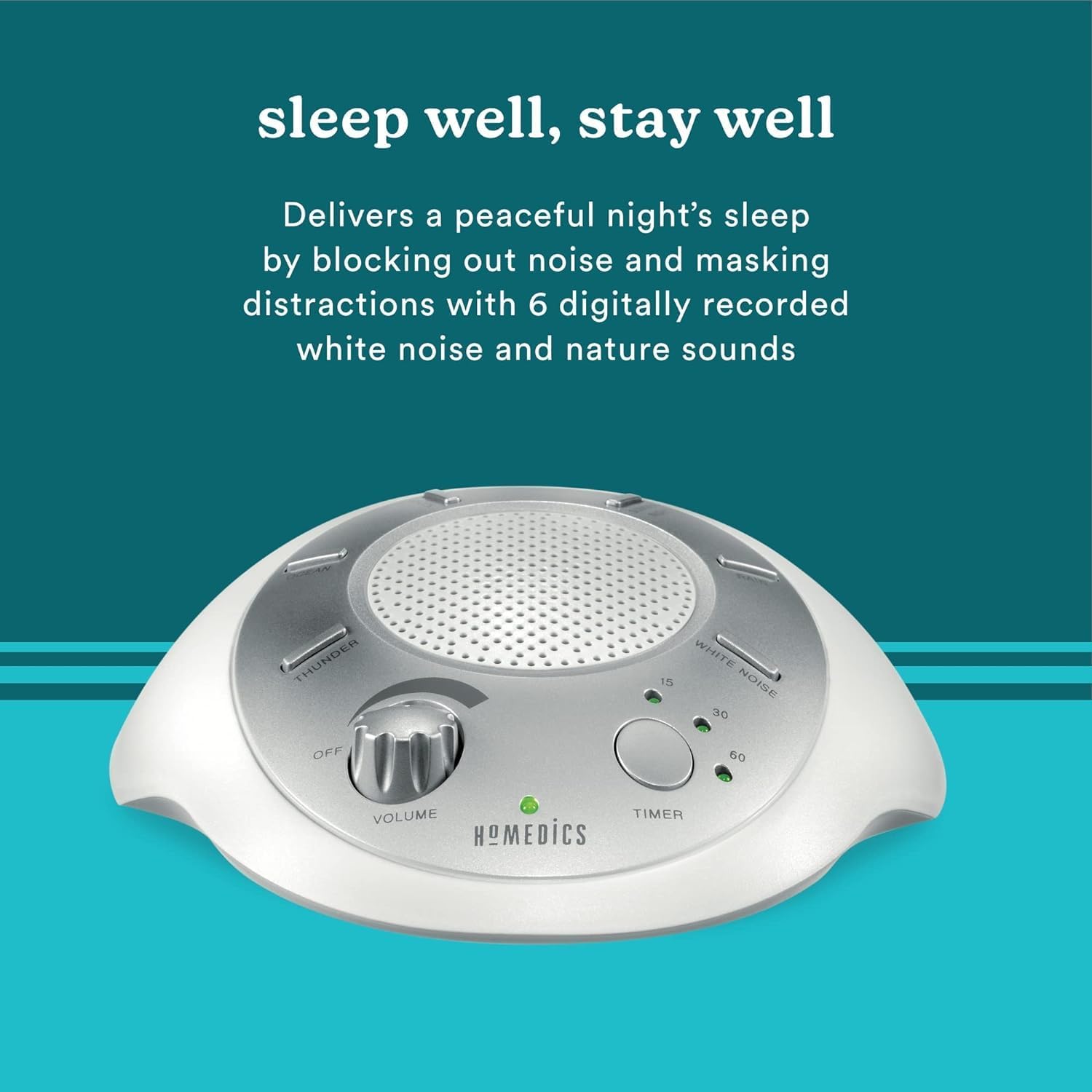 Homedics SoundSleep White Noise Sound Machine, Silver, Small Travel Size with 6 Relaxing Nature Sounds, Portable Therapy for Home, Office, Nursery, Auto-Off Timer - Image 4