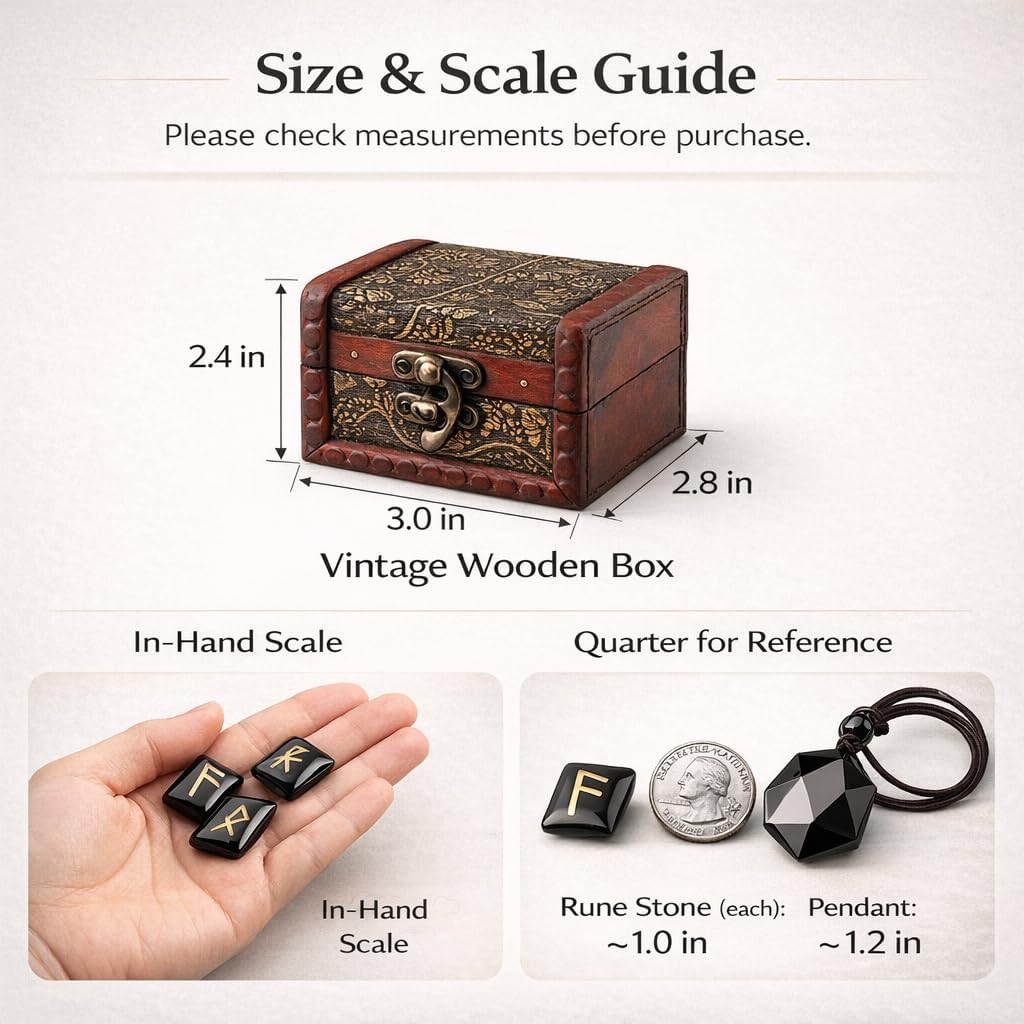 kcrygogo Rune Set with Elder Futhark Alphabet Crystal Meditation Divination Healing Chakra Reiki with Vintage Wooden Box and Natural Obsidian Pendant(3Pcs) - Image 7