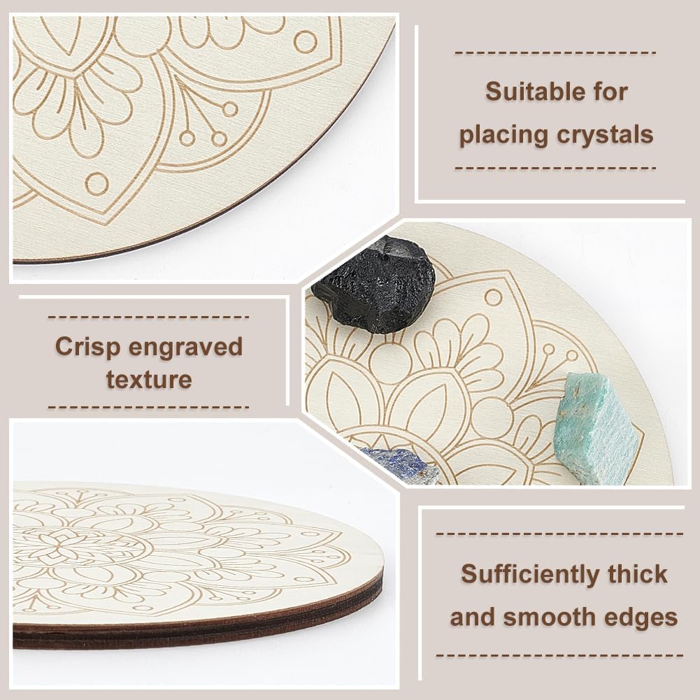 ORIGACH 4 PCS Wooden Crystal Grid Board, Round Mandala Energy Grids Board, Metatron's Cube Crystal Plate for Witchcraft Wiccan Altar Ritual Sacred Space Decor, 5.9Inch Diameter - Image 3