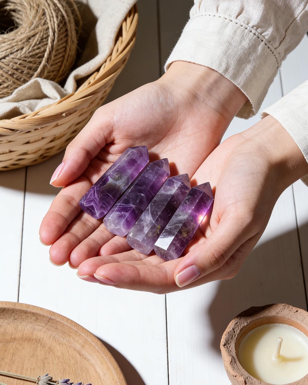 Amethyst Natural Healing Crystal Wand Set - 2.4-2.8" Polished Gemstone Point Obelisk - Hexagonal Towers for Reiki Energy, Chakra Balancing, Meditation & Home Office Decor - Spiritual Gifts for Women - Image 2