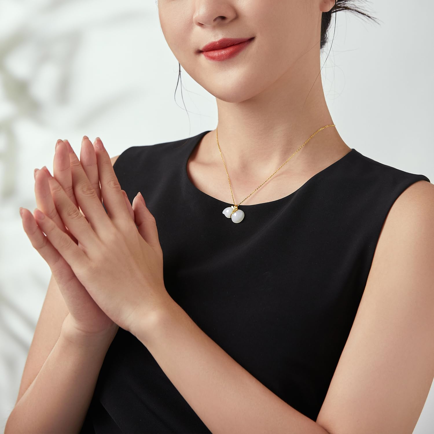 24K Gold Pendant Jade Gourd Charms Good Luck Jewelry Feng Shui Charm Natural White Jadeite Pendants Fortune Hetian Gemstone Wealth Healing Stone Protection Bead Lifetime Solid Gold Gifts for Women Men - Image 5