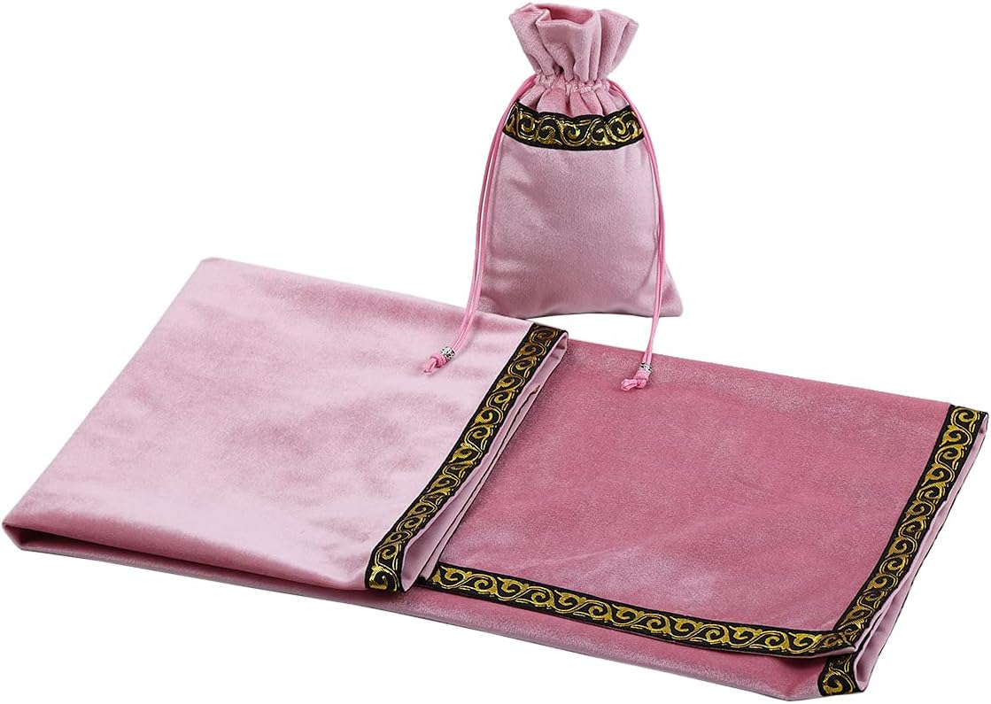 BLESSUME Altar Tarot Table Cloth for Reading Wicca Square Divination Velvet Cloth with Tarot Pouch (Pink 1) - Image 2