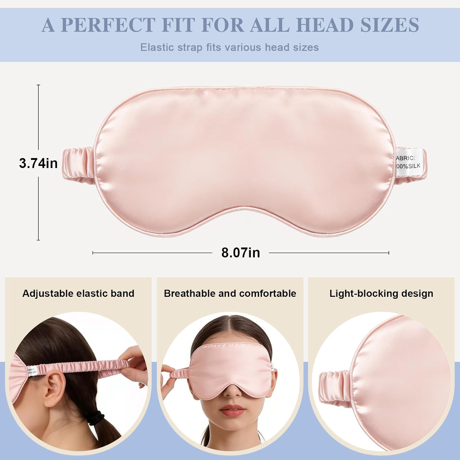 Silk Sleep Mask,Eye Mask for Sleep Women Men,Mulberry Sleeping Mask with Adjustable Strap,Blindfold Blackout Eye Mask for Travel and Full Night's Sleep,Nap - Image 2