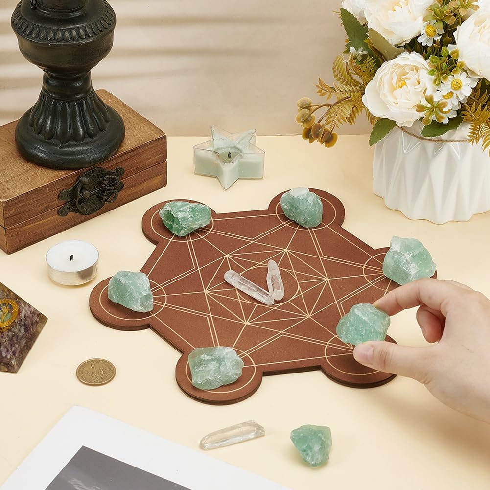 FINGERINSPIRE Wooden Crystal Grid Board 10-inch Hexagon Metatron's Cube - Sacred Geometry Energy Kit for Witchcraft Ritual and Sacred Space Decor - Image 3