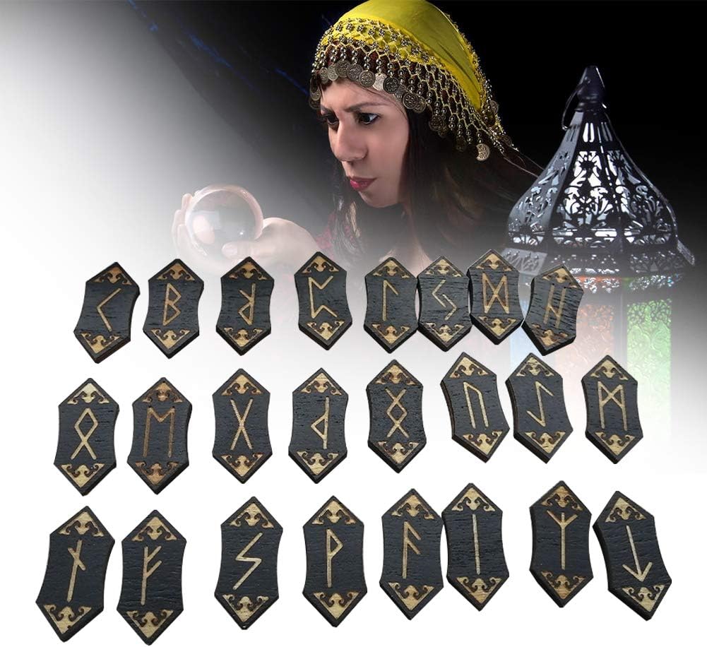 EMVANV Handmade Wooden Rune Divination Game Set, Props Supermarket Board Game Family Nordic Handmade Woodcut Rune Stones Card Set with Dedicated Rune Storage Bag - Image 8