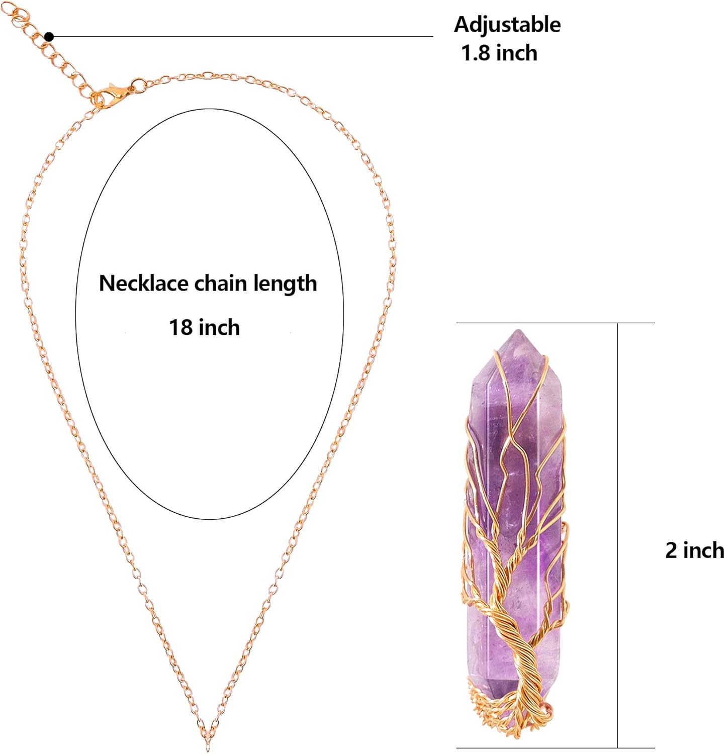VIBILIA Healing Crystal Necklace Tree of Life Wire Wrapped Natural Stone Point Pendant Necklace Hexagonal Reiki Spiritual Quartz Gemstone Jewelry for Women Men - Image 2