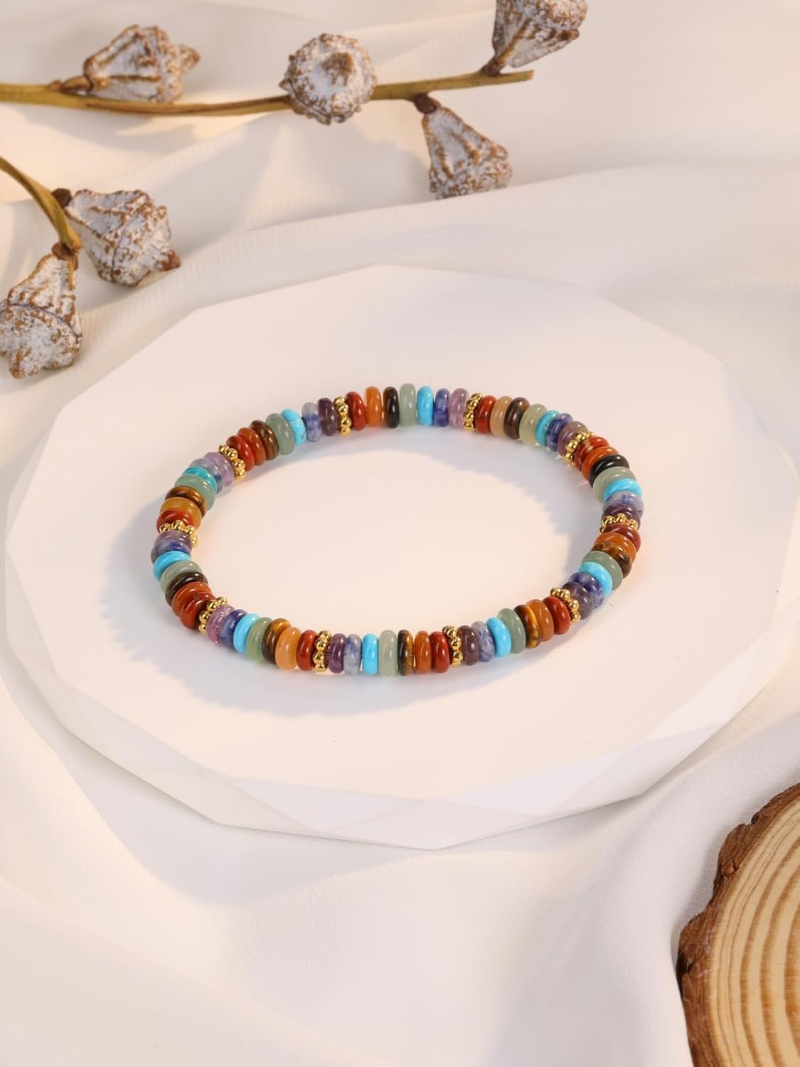 Jovivi Chakra Gemstone Rondelle Beaded Bracelets for Women Men | 6mm Natural Healing Crystal Stone Yoga Beads Bracelet, Handmade Spiritual Jewelry Gifts - Image 2