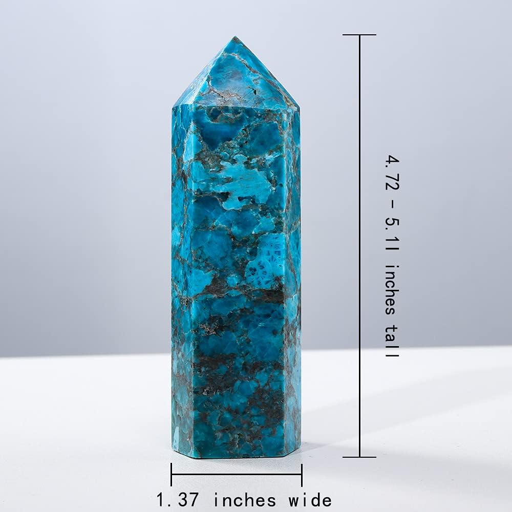 Runyangshi Large Blue Apatite Natural Healing Crystal Wand 4.72"-5" Crystals Tower 6 Faceted Single Point Crystal Prism Wand Natural Stones for Meditation Reiki Chakra Therapy Home Decor Gift - Image 2