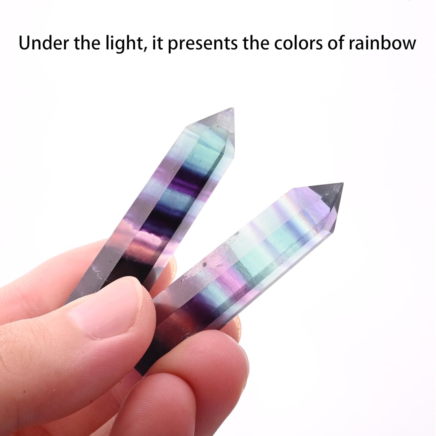 WHAL&YUNE Gemstone Wands 1PC, Rainbow Fluorite Hexagonal Wands Gemstone Tower, Natural Hand Carved Pointed Stone Fluorite Crystal for Meditation, Home Decor-3"-3.5"(8-9cm) - Image 3