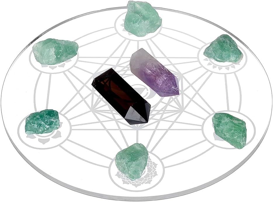 FINGERINSPIRE Crystal Grid Board 10Inch Astrolabium Sacred Geometry Board for Crystals And Stone WhiteSmoke Acrylic Displaying Plate for Sacred Geometry Wall Decor Meditation Chakra Ritual