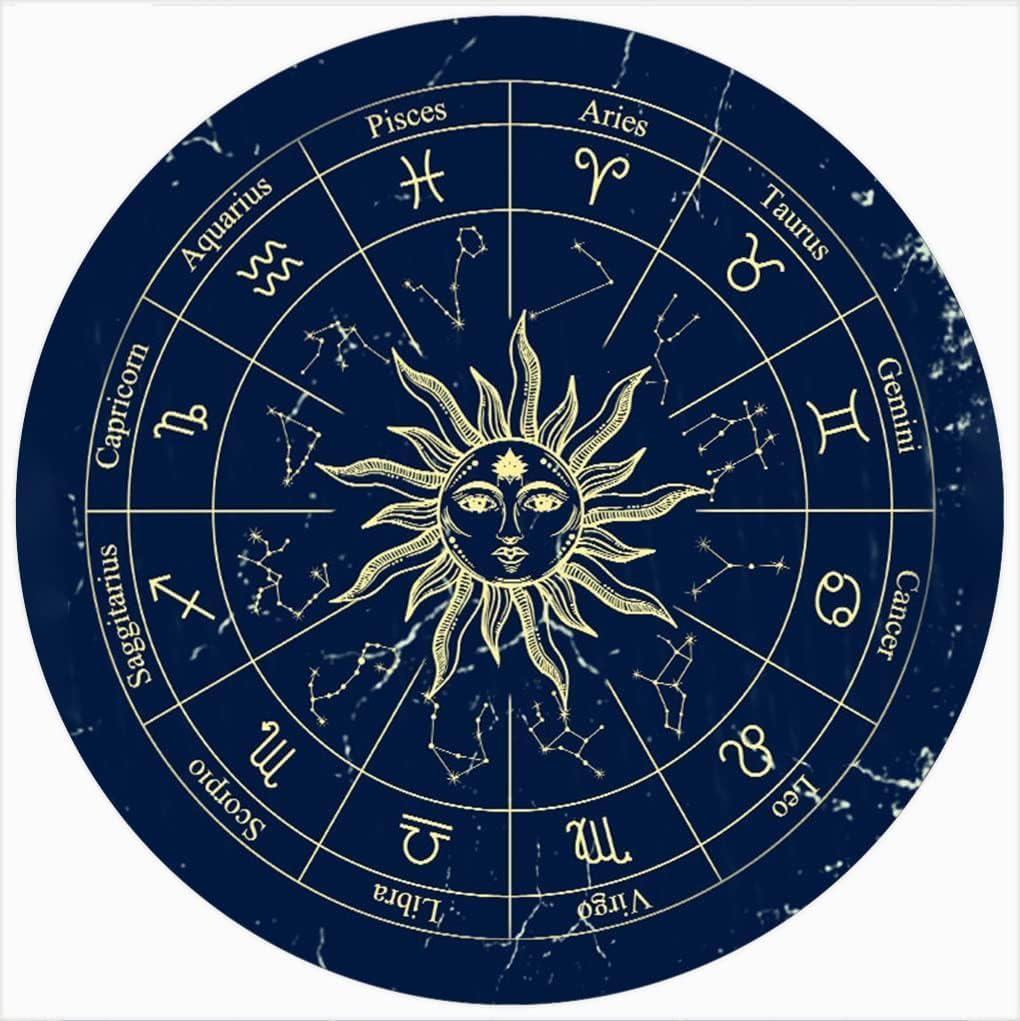 Zodiac Wheel Rustic Round Metal Tin Sign Constellations Chart,Astral Chart Sign,12 Astrology Zodiac Signs, Horoscope Gift,Wreath Signs for Home Kitchen Wall Decor 12x12 Inch