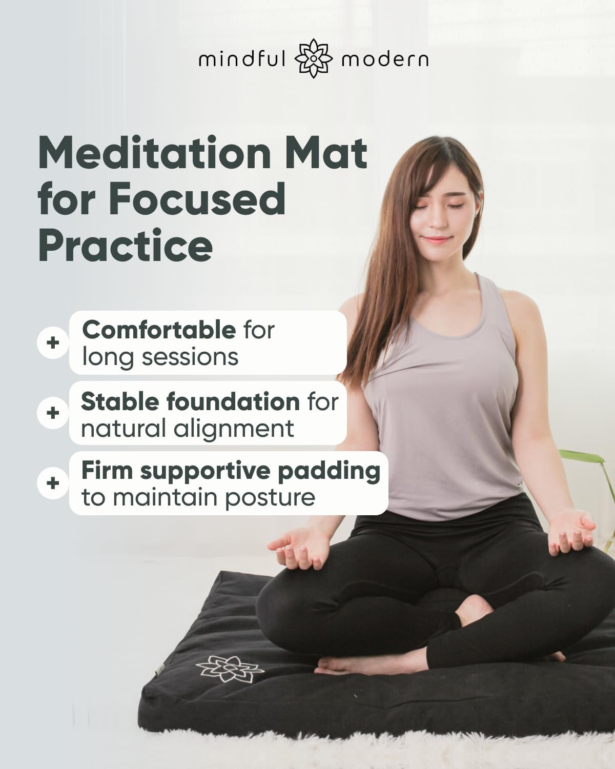 Mindful & Modern Zabuton Meditation Mat - Cotton Filled Yoga and Meditation Pad - Zabuton Meditation Cushion for Kneeling and Sitting Support - Large Rectangular Sitting Floor Pillow for Bench or Zafu - Image 2