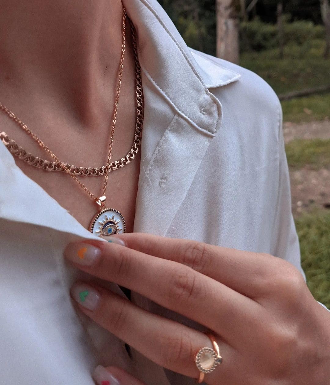 SmileBelle Evil Eye Necklace Rakhi for Sister Gold Protection Ojo Turco | Handmade Evil Eye Jewelry Gold Protection for Women, Ojo Turco Pendant Luck Amulet, Third Nazar Necklace Birthday Gift to Her - Image 3