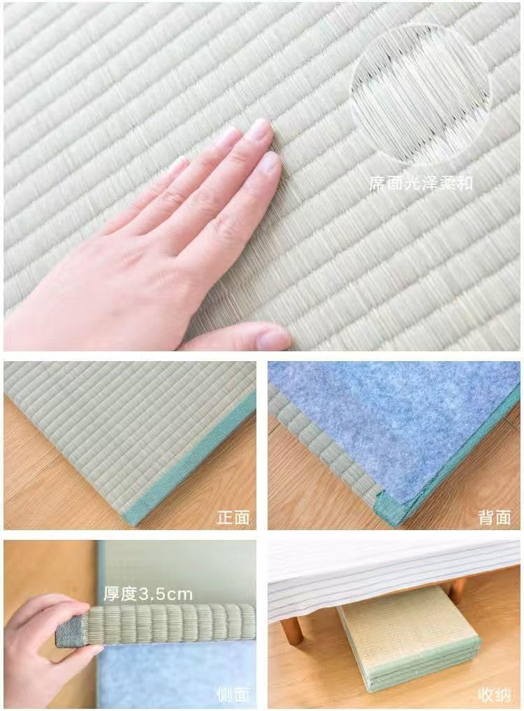 HAGiHARA Japanese Tatami Mat, Foam Board Filled Folding Floor Mattress, Rush Grass Futon, Traditional Tatami Pad for Meditation, Yoga, Sleeping, Summer Use, 35.43" x 78.74" x 1.38" - Image 3