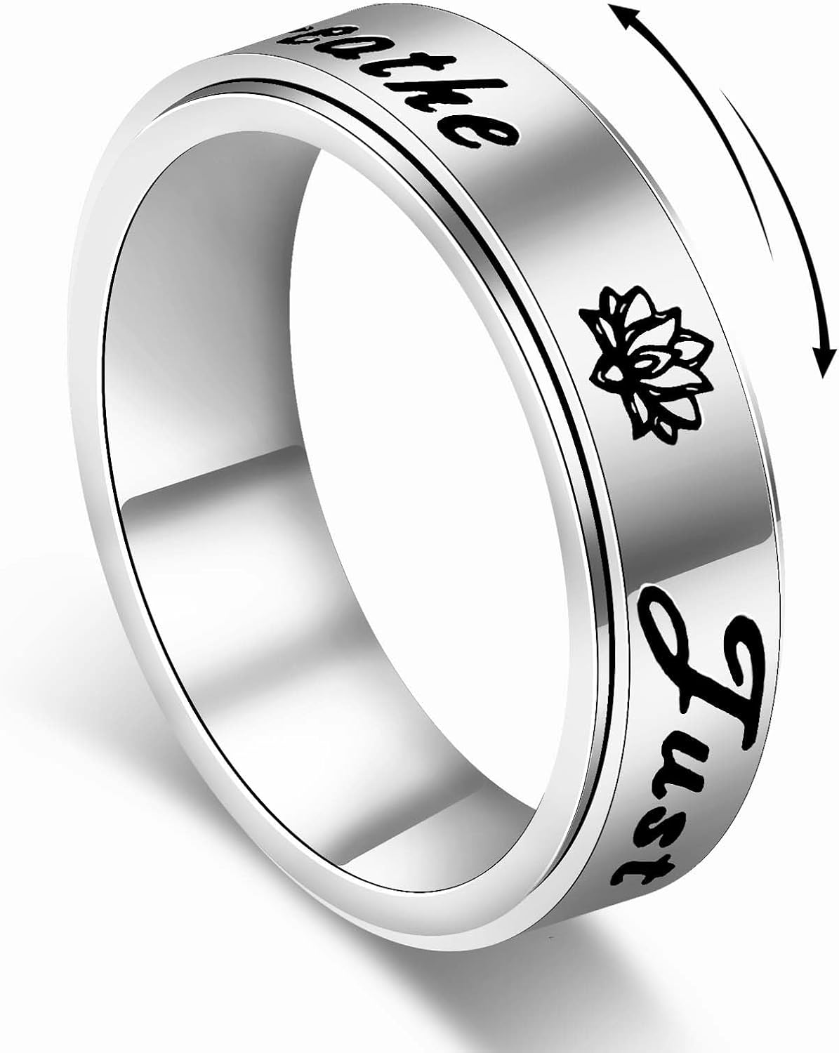 Serene Lotus Fidget Ring: Just Breathe Anxiety Spinner Ring for Women, Floral Pattern Rotating Band for Calm & Focus, 18K Gold Plated Stainless Steel Jewelry Gift