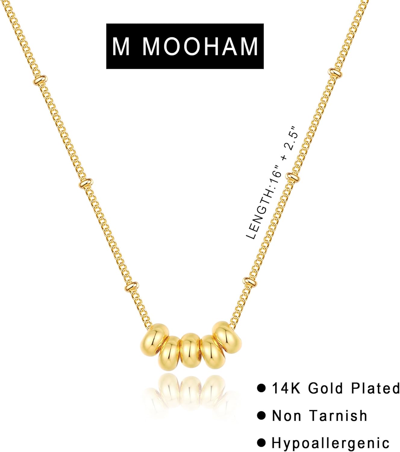 M MOOHAM Gold Necklace for Women Non Tarnish - Dainty 14K Gold Plated Beaded Chain Small Pendant Necklaces Simple Pearl Circle Beads Teardrop Pendant Necklace for Women Trendy Jewelry Gifts - Image 6