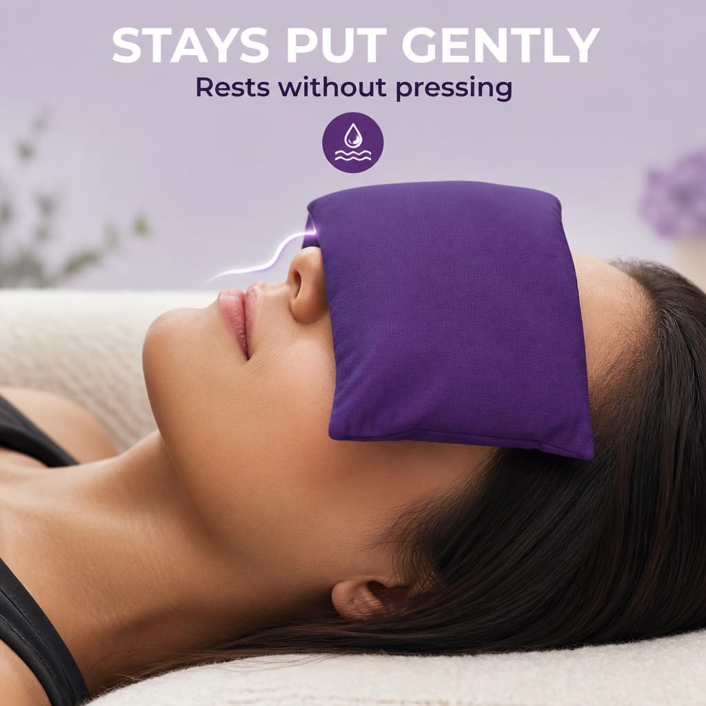 Weighted Lavender Eye Pillow for Women, NOLAVA Includes Free App Meditations, Migraine & Headache Relief, Microwave Hot or Cold Compress, Organic Cotton, French Lavender +Flax Seed, Yoga & Savasana - Image 8