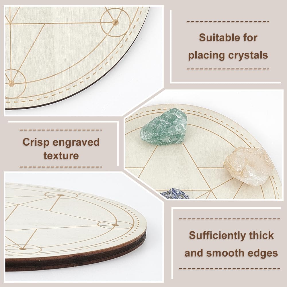 ORIGACH 4 PCS Wooden Crystal Grid Board, Round Sacred Geometry Energy Grids Board, 5.9Inch Diameter Metatron's Cube Crystal Plate for Witchcraft Wiccan Altar Ritual Sacred Space Decor - Image 3
