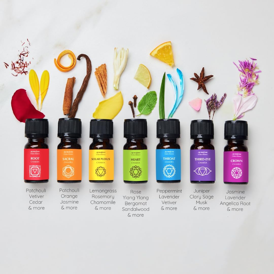 7 Chakra Essential Oil Diffuser Blend Gift Set by Aromafume | 7X 10ml/0.33 fl oz |Aromatherapy Oils for Meditation, Chakra Balance| Yoga & Reiki Gifts| Essential Oil Set for Plexus, Root Chakra - Image 8