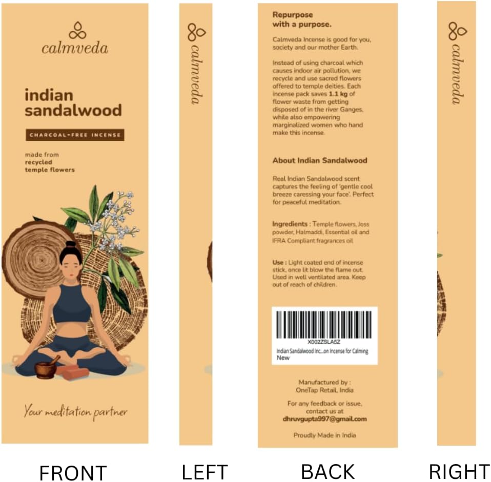 Indian Sandalwood Incense Sticks - 80 Sticks, Charcoal Free, Upcycled Flowers, All Natural, Non Toxic, Meditation & Stress Relief - Image 5