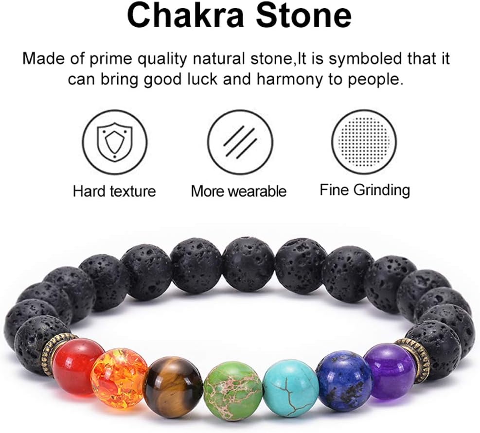 GelConnie Lava Rock Chakra Bracelet 7 Chakra 8mm Natural Stone Healing Bracelet Stress Relief Yoga Beads Anxiety Bracelet Aromatherapy Essential Oil Diffuser Bracelet Bangle - Image 7