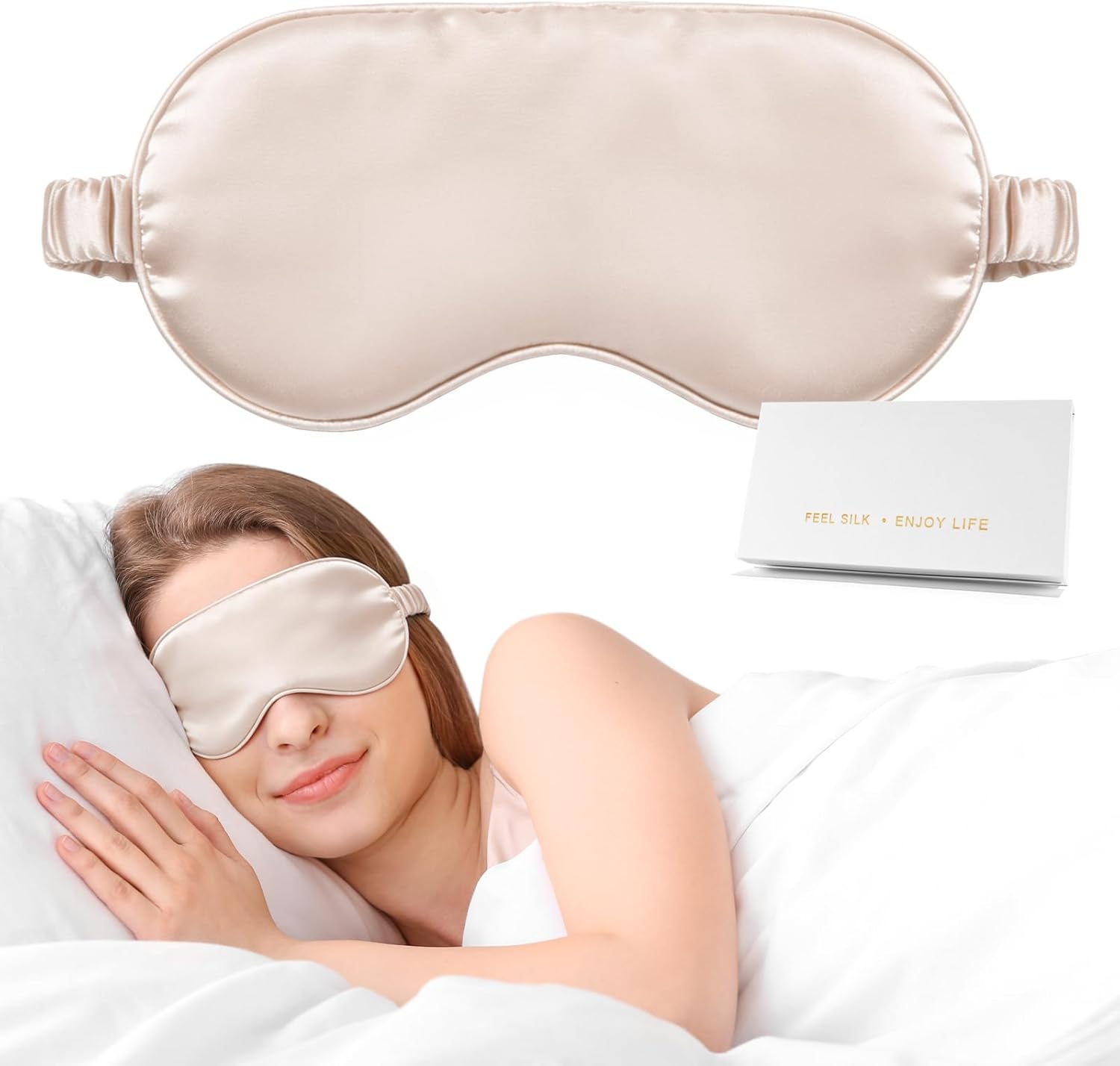 Silk Sleep Mask,Eye Mask for Sleep Women Men,Mulberry Sleeping Mask with Adjustable Strap,Blindfold Blackout Eye Mask for Travel and Full Night's Sleep,Nap
