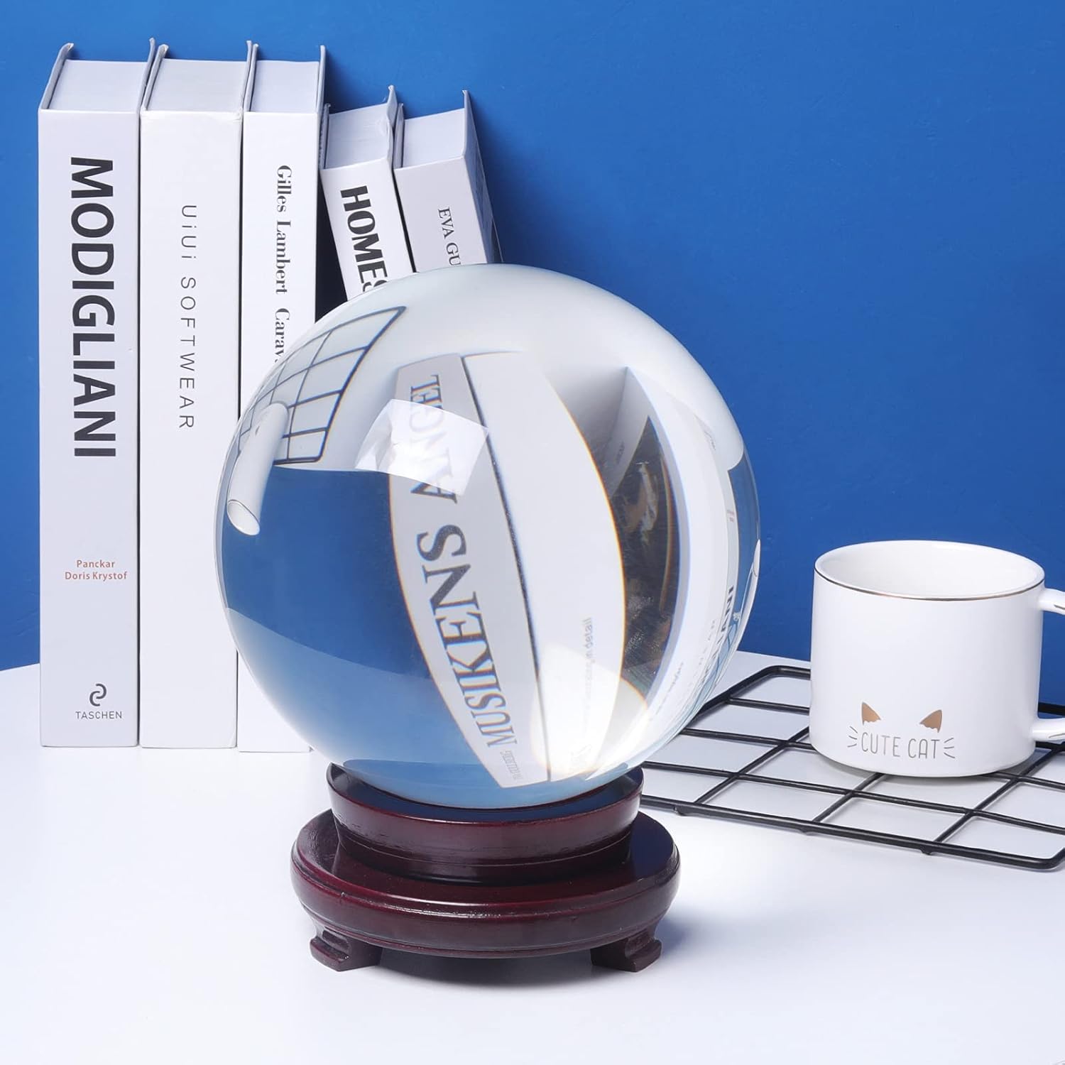 LONGWIN 200mm(8 inch) Huge Clear Divination Crystal Ball Meditation Glass Sphere Free Wooden Stand Home Decoration Ornaments - Image 2